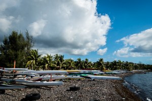 Hundreds of outriggers line the Promenade in Papeete